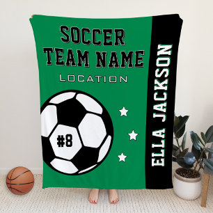 Green Soccer Team Name and Player Fleece Blanket