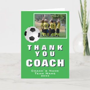Green Soccer Thank you Coach Team Photo Card