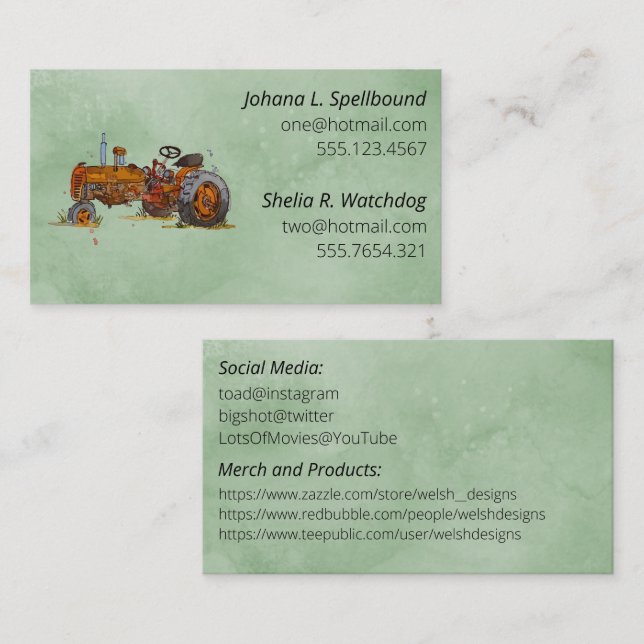 Green Social introduction calling card-tractor Business Card (Front/Back)