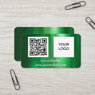 Green Social media QR Code Professional Metallic Business Card