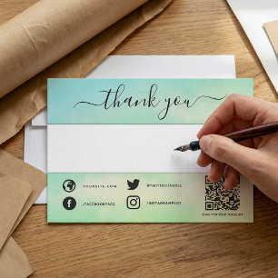 Green social qr code thank you insert card