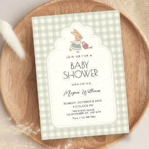 Green soft bunny baby shower invitation