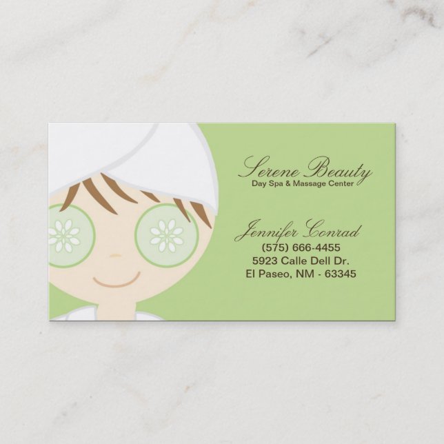 Green Spa Girl Cucumber Spa Massage Business Card (Front)