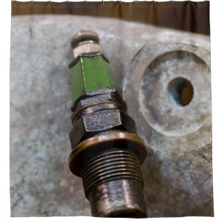Green Spark Plug Shower Curtain