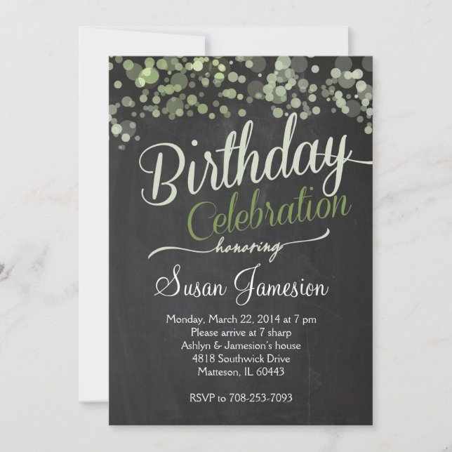 Green Sparkle Glitter  Pink Birthday Invitation (Front)