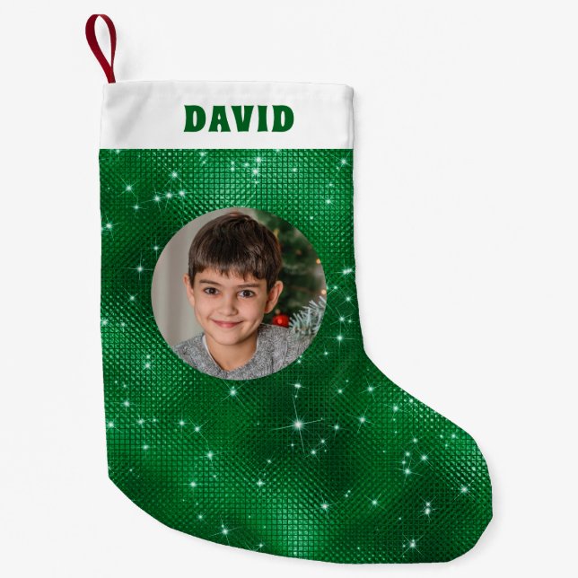 Green Sparkle Glitter  Small Christmas Stocking (Front)