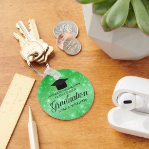 Green Sparkle Graduation Chic Custom Graduate Key Ring