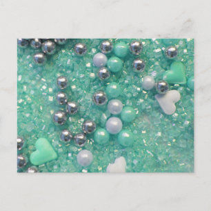 Green Sparkles and Love Hearts Postcard