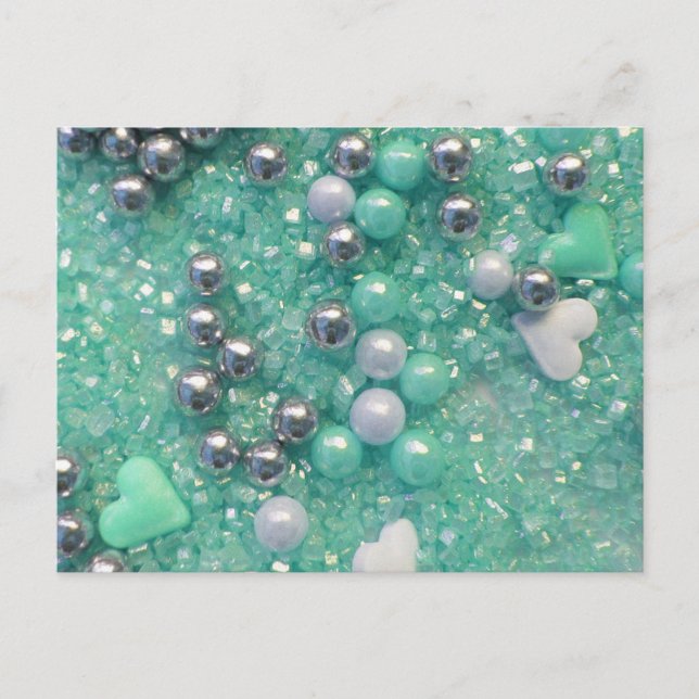 Green Sparkles and Love Hearts Postcard (Front)