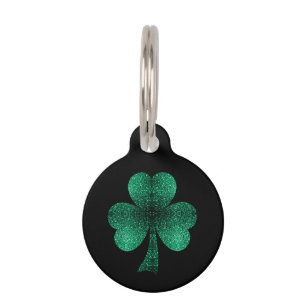 Green Sparkles Shamrock St. Patrick' Day Black Pet Tag