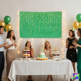 Green Sparkling 50 And Fabulous Birthday Banner