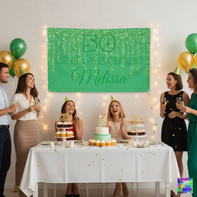 Green Sparkling 50 And Fabulous Birthday Banner (Creator Uploaded)