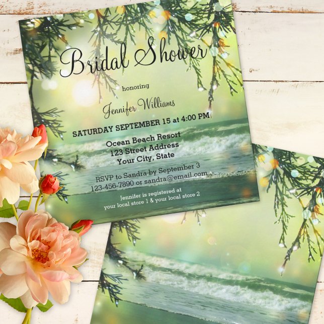 Green Sparkling Lights Beach Bridal Shower Invite (Creator Uploaded)