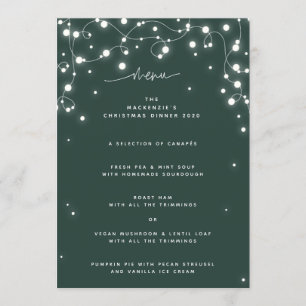 Green Sparkling Lights Christmas Flat 4 Course Menu