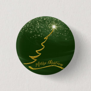 Green Sparkly Background With Gold Christmas Tree 3 Cm Round Badge