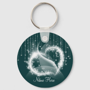 Green Sparkly Hearts Keychain