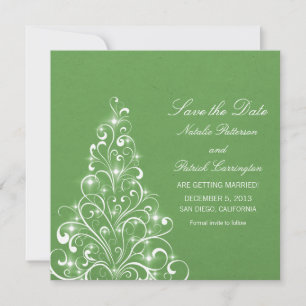 Green Sparkly Holiday Tree Save the Date Invite