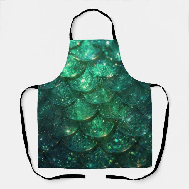 Green Sparkly Mermaid Print Apron (Front)