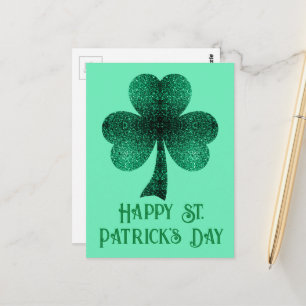 Green Sparkly Shamrock St. Patrick's Day turquoise Postcard