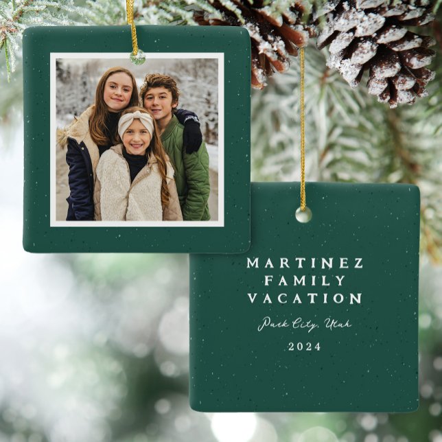 Green speckle frame simple Christmas photo Ceramic Ornament (Creator Uploaded)