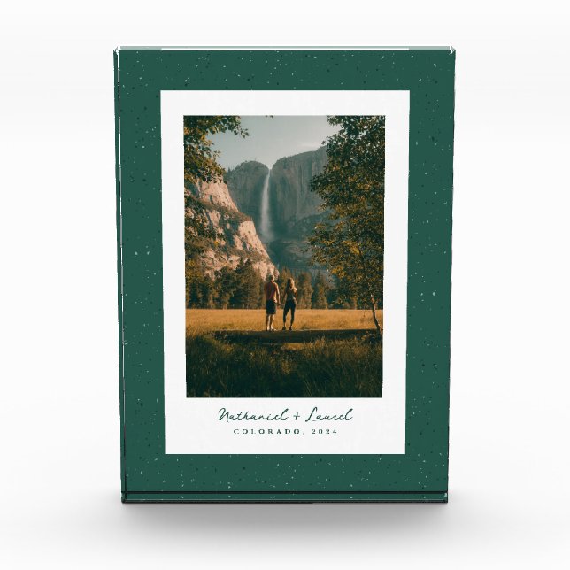 Green speckle frame simple rustic outdoors photo block (Front)