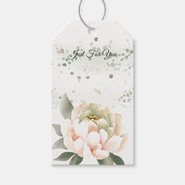 Green Speckled Peony Gift Tags (Front)