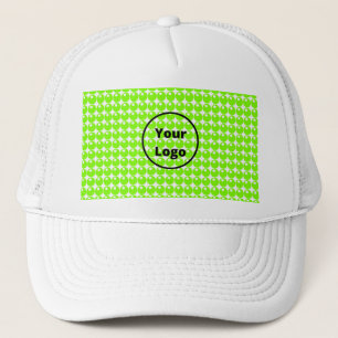 Green sphere circles white trucker hat