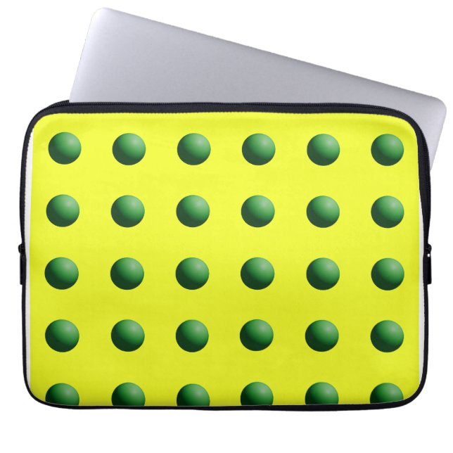 Green Spheres on Yellow  Laptop Sleeve (Front)