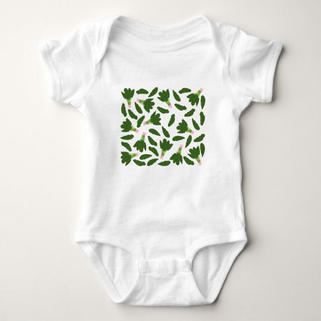 Green Spinach Leaves Pattern Baby Bodysuit (Front)