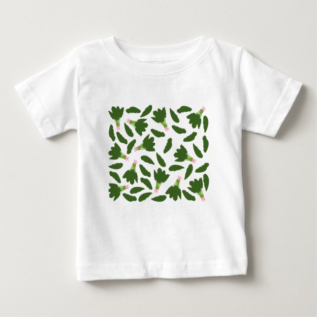 Green Spinach Leaves Pattern Baby T-Shirt (Front)