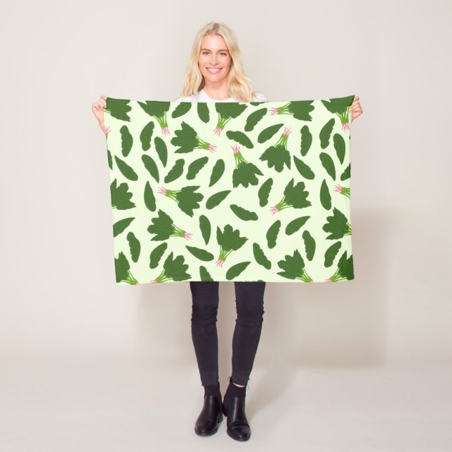 Green Spinach Leaves Pattern Fleece Blanket (In Situ)