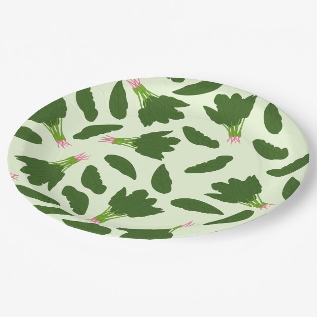 Green Spinach Leaves Pattern Paper Plate (Angled)