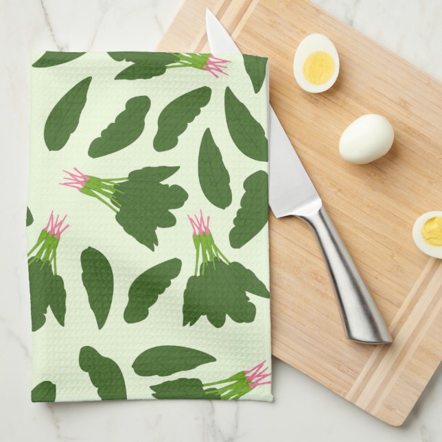 Green Spinach Leaves Pattern Tea Towel (Quarter Fold)