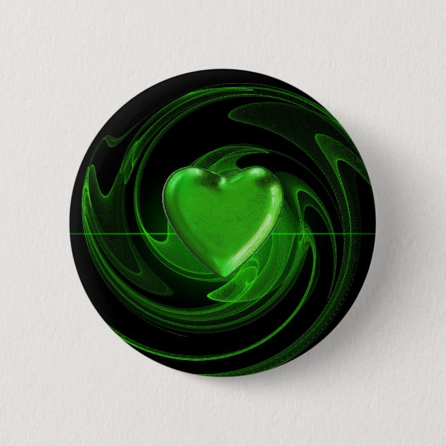 Green spiral heart 6 cm round badge (Front)