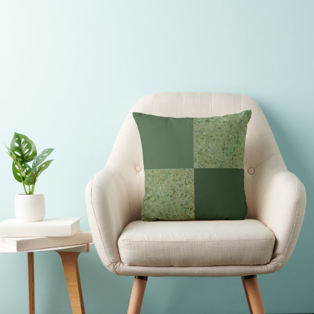 Green Splattered Blocks Throw Pillow (Chair)