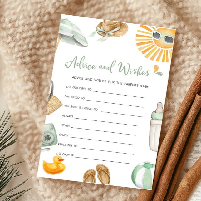 Green Splish Splash Baby Advice and Wishes Game (Summer Baby Bash Baby Shower Advice and Wishes Game)