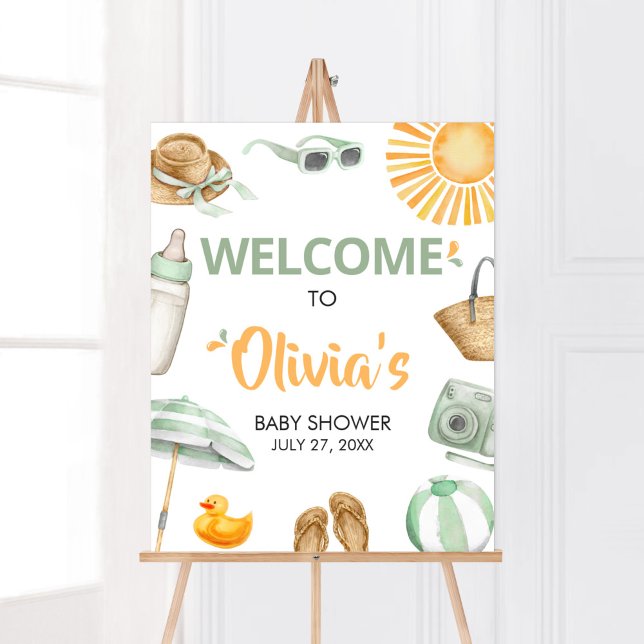 Green Splish Splash Baby Shower Welcome Poster (Summer Baby Bash Baby Shower Welcome Sign)