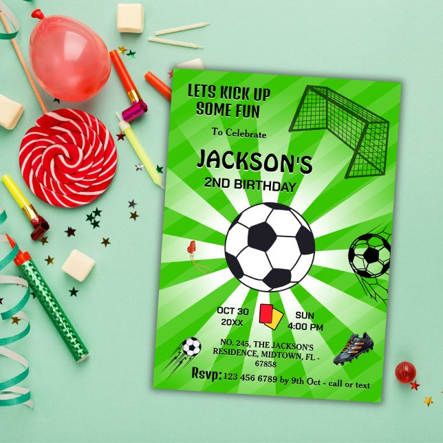 Green sport ball soccer themed modern 2nd birthday invitation (Creator Uploaded)