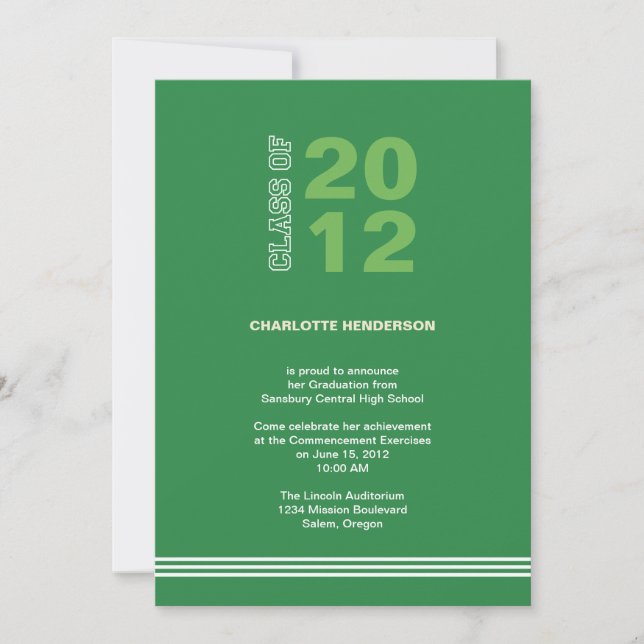Green sport stripe graduation class invitation (Front)