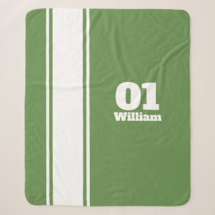 Green Sport Stripe Monogram Sherpa Blanket
