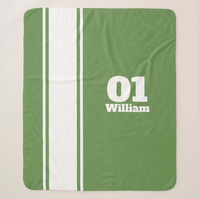 Green Sport Stripe Monogram Sherpa Blanket (Front)