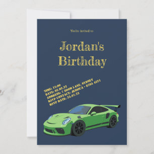 Green Sports Car Birthday Invitation