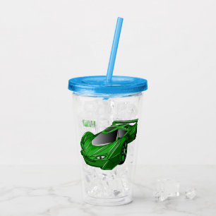 Green sports car with airfoil illustration acrylic tumbler