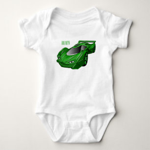 Green sports car with airfoil illustration  baby bodysuit