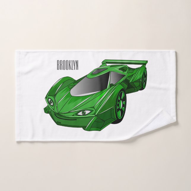 Green sports car with airfoil illustration bath towel set (Hand Towel)