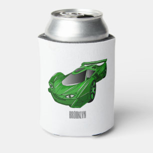 Green sports car with airfoil illustration can cooler