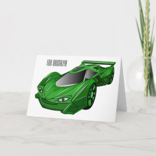 Green sports car with airfoil illustration card