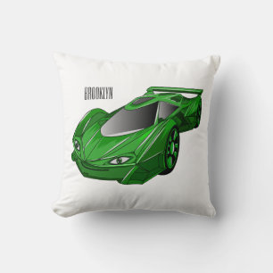 Green sports car with airfoil illustration cushion