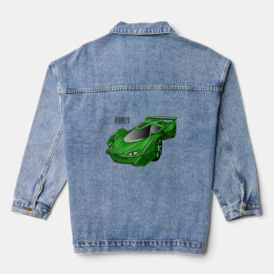 Green sports car with airfoil illustration denim jacket