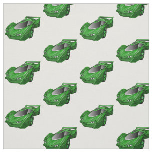 Green sports car with airfoil illustration fabric